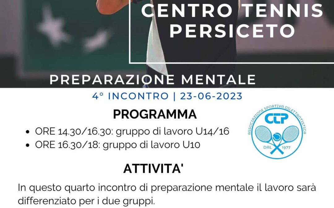 MENTAL COACH: QUARTO INCONTRO PER GLI UNDER DEL CTP VENERDÌ 23 Giugno BY MIRCO OSSANI